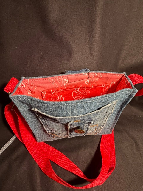 Denim Small Box Purse - Hearts