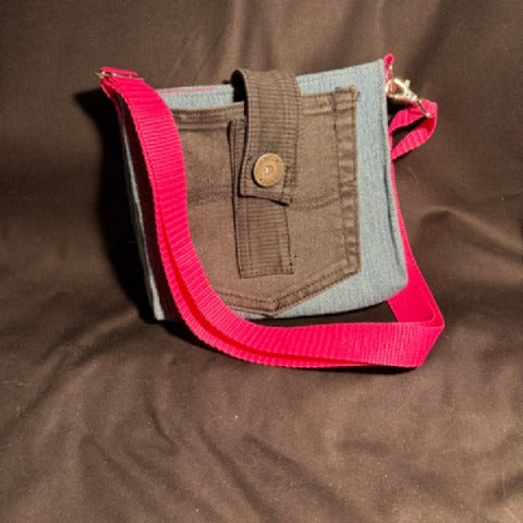 Denim Small Box Purse - Monstera Leaves