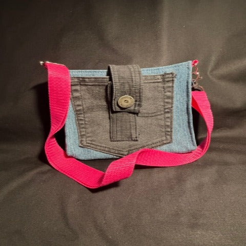 Denim Small Box Purse - Monstera Leaves